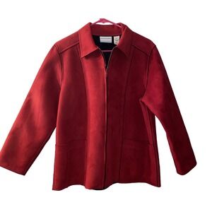 Alfred Dunner Jacket Faux Suede Full Zip Red Pockets Zip Lined Sz 10P Holiday